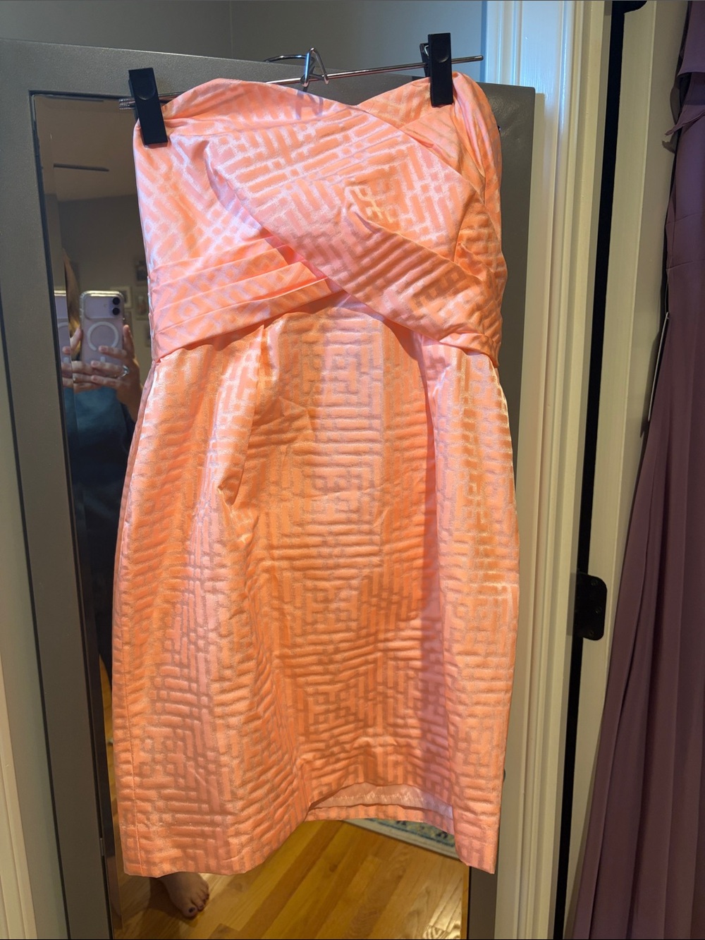 Shoshanna Strapless Peach Jacquard Cocktail Dress